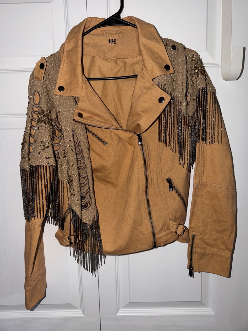 Haute Hippie Tan Fringed Leather Moto Jacket